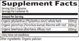 Organic India, Liver Kidney suppliment facts label