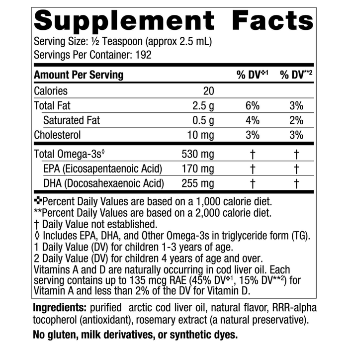 Children's DHA Strawberry 16 ounces Supplement Facts Label
