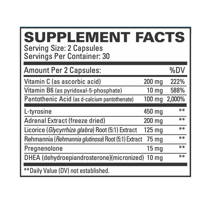 Adrenaplex 60 capsules Supplement Facts Label