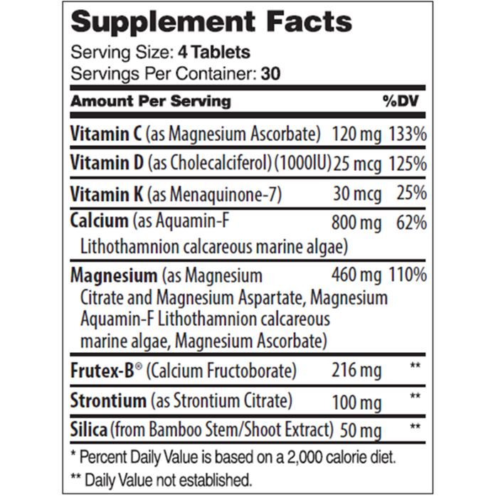 BoneFactor 120 tabs Supplement Facts Label