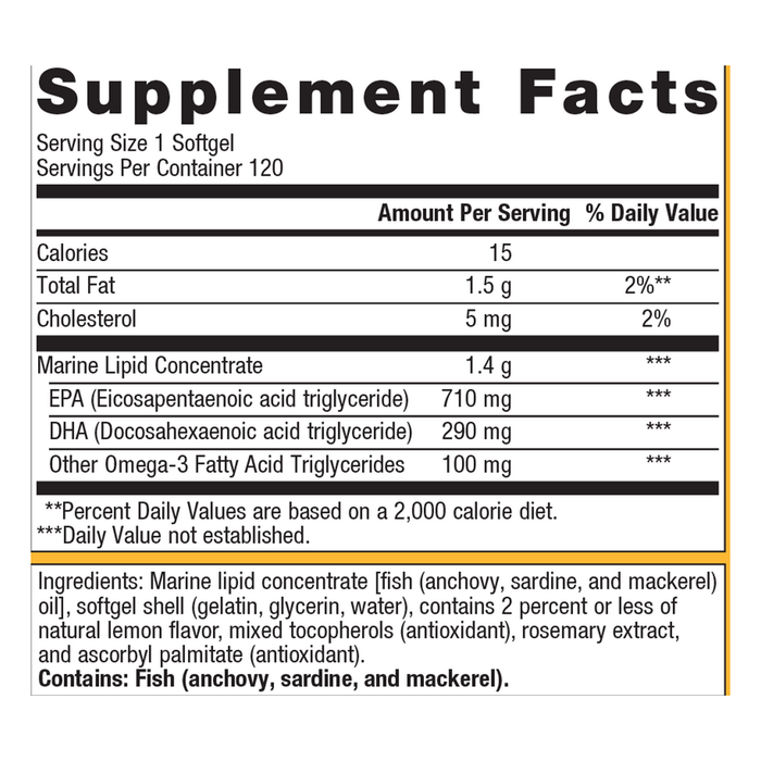 OmegaGenics Fish Oil EPA-DHA 1000 mg 120 softgels Supplement Facts Label