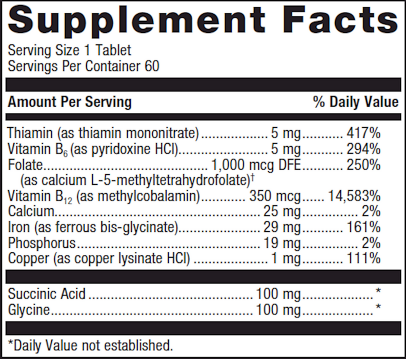 Hemagenics 60 tablets Supplement Facts Label