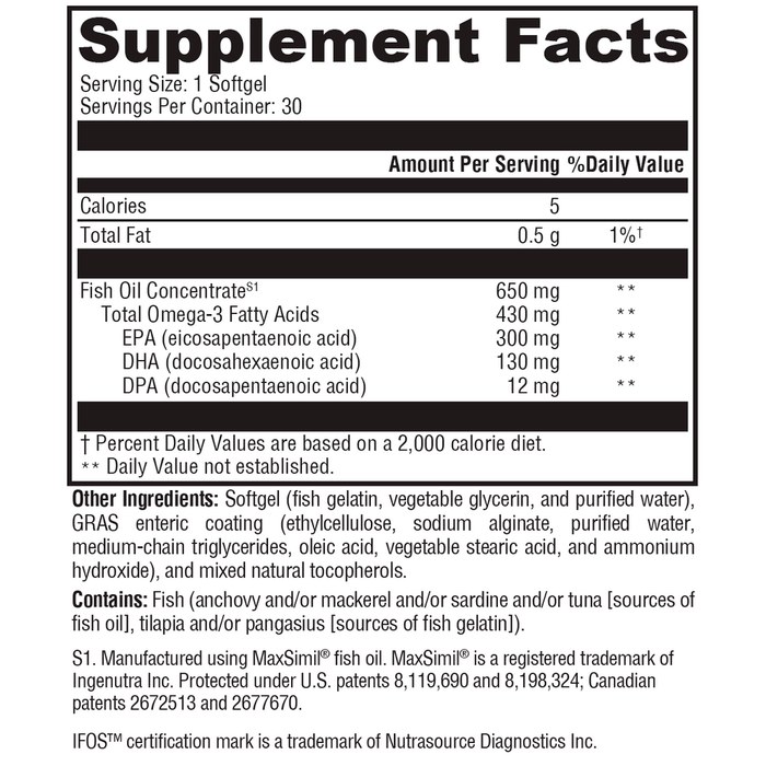 Omega 3 BasiX 30 softgels Supplement Facts Label