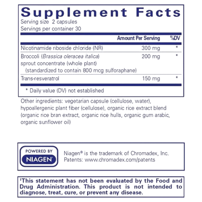 NR Longevity 60 capsules Supplement Facts Label