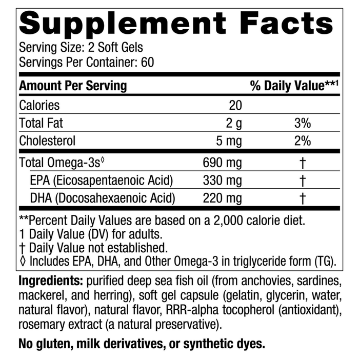 Omega-3 180 softgels Supplement Facts Label