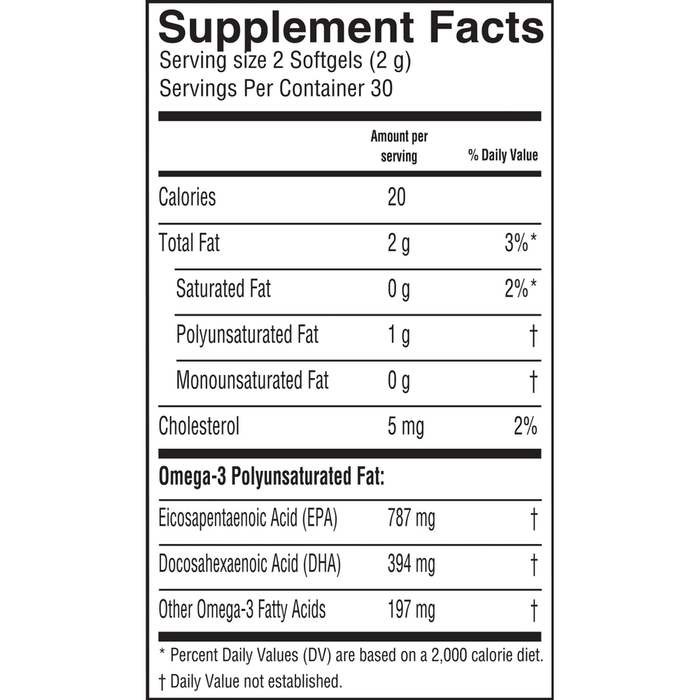 Fresh Catch Ultra EPA-DHA 60 Softgels by Barlean's Organic Oils supplement facts label