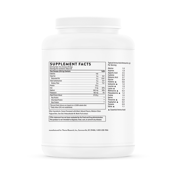 Plant Protein 20 servings Chocolate Supplement Facts
