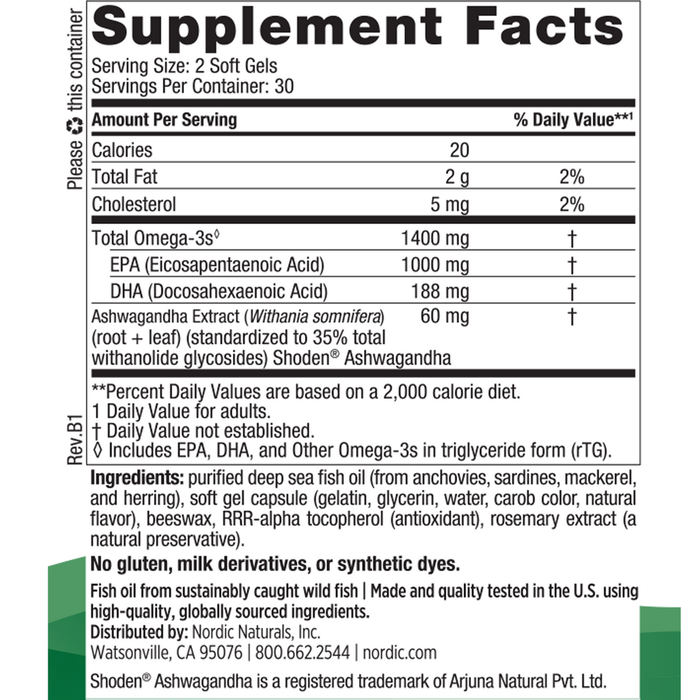 Mood Support Omega Blend 60 softgels Supplement Facts Label