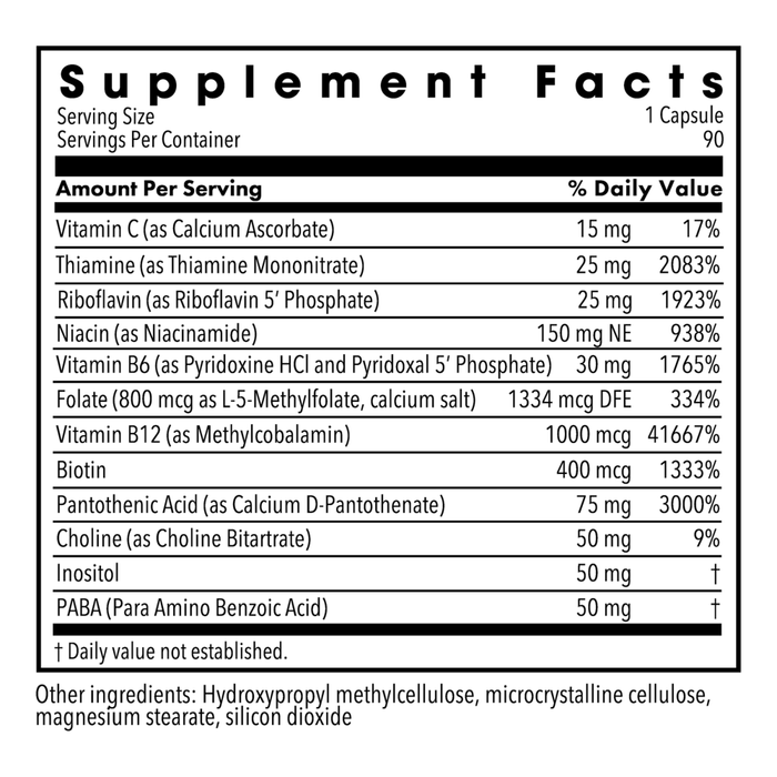 B-Complex 90 caps Supplement Facts Label
