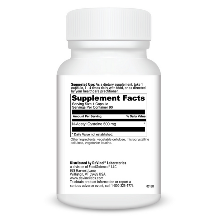N-Acetyl Cysteine 500 mg 90 capsules Supplement Facts