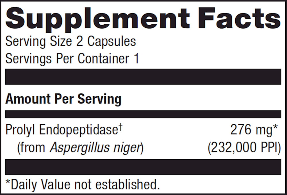 SpectraZyme Gluten Digest Enzymes 40 capsules Supplement Facts Label