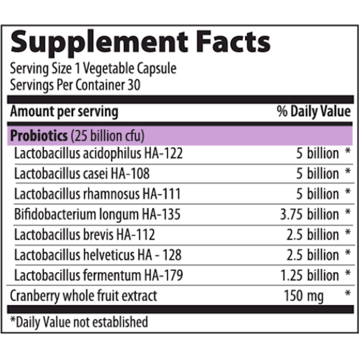 UT Probiotic 30 veg caps Supplement Facts