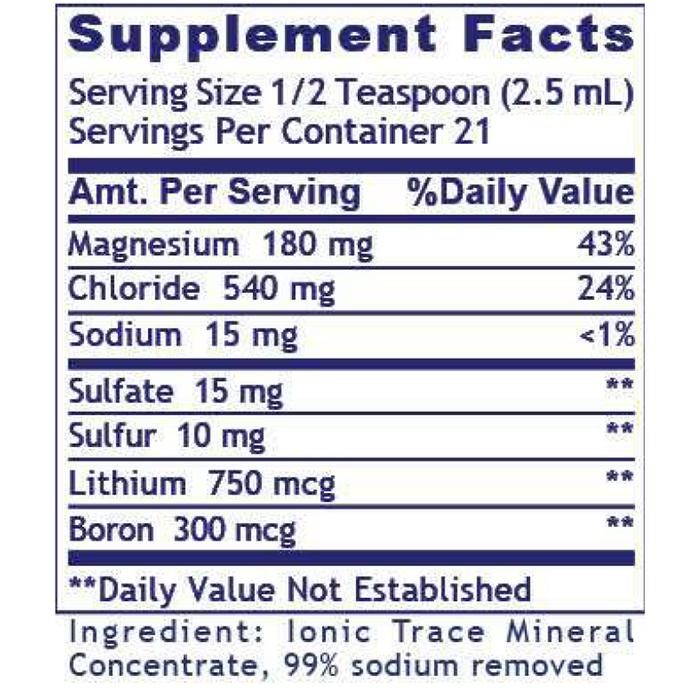 Premier pH Minerals 2 oz Supplement Facts Label