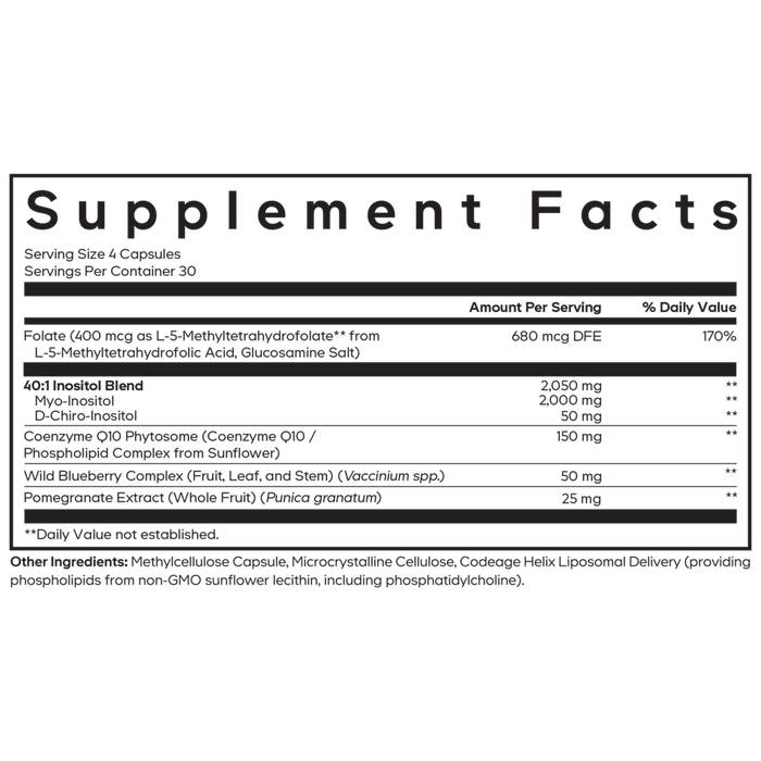 Liposomal Ovarian Inositol+ 120 caps Supplement Facts Label