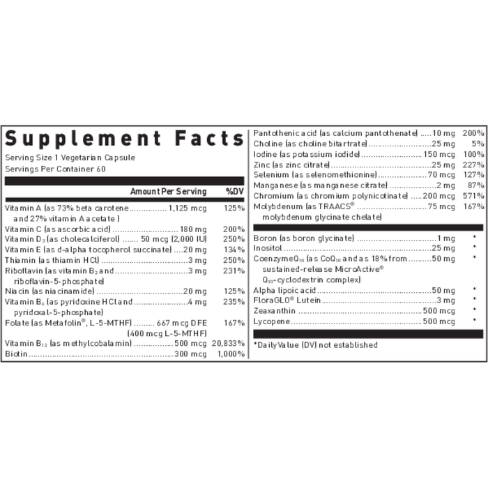 Ultra Preventative 1 Daily 60 capsules Supplement Facts Label