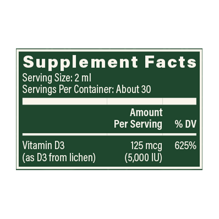 Vitamin D3 2 fl oz Supplement Facts Label