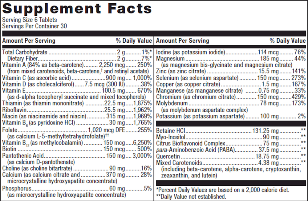 Multigenics Intensive Care without Iron 180 Tablets by Metagenics