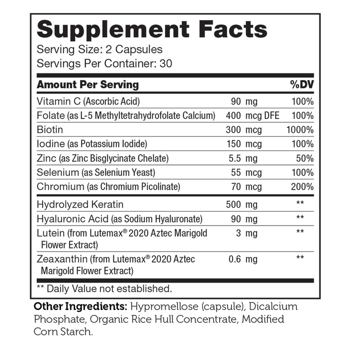 SHINE 60 capsules Supplement Facts Label