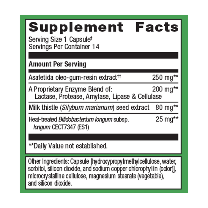 UltraFlora Night Rest & Digest Postbiotic 14 capsules Supplement Facts Label
