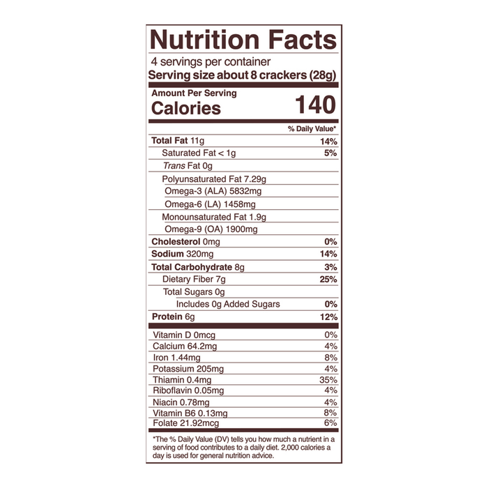 Original Sprouted Crisps 4 oz Nutrition Facts Label