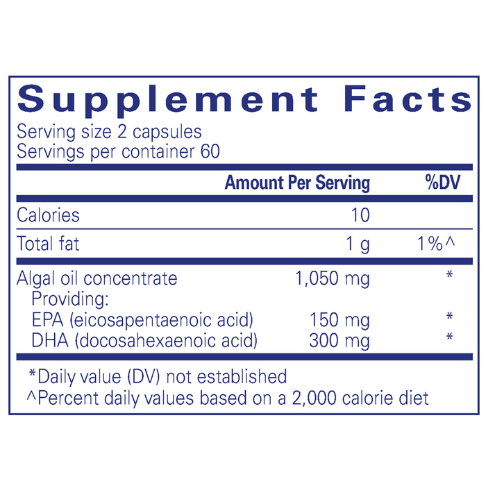 EPA/DHA Vegetarian 120 capsules Supplement Facts Label