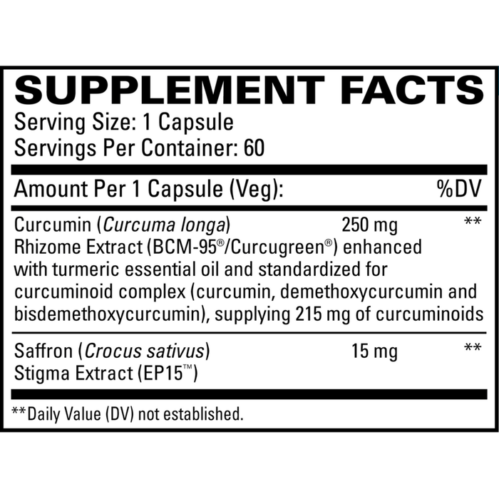 Saffron Mood Support 60 capsules Supplement Facts Label