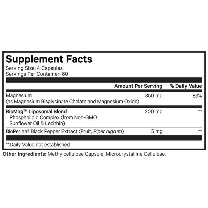 Liposomal Magnesium Glycinate 240 caps Supplement Facts Label