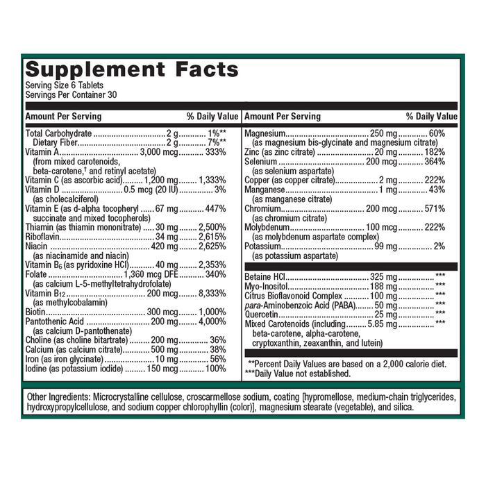 Multigenics Multivitamin with Iron 180 Tablets by Metagenics