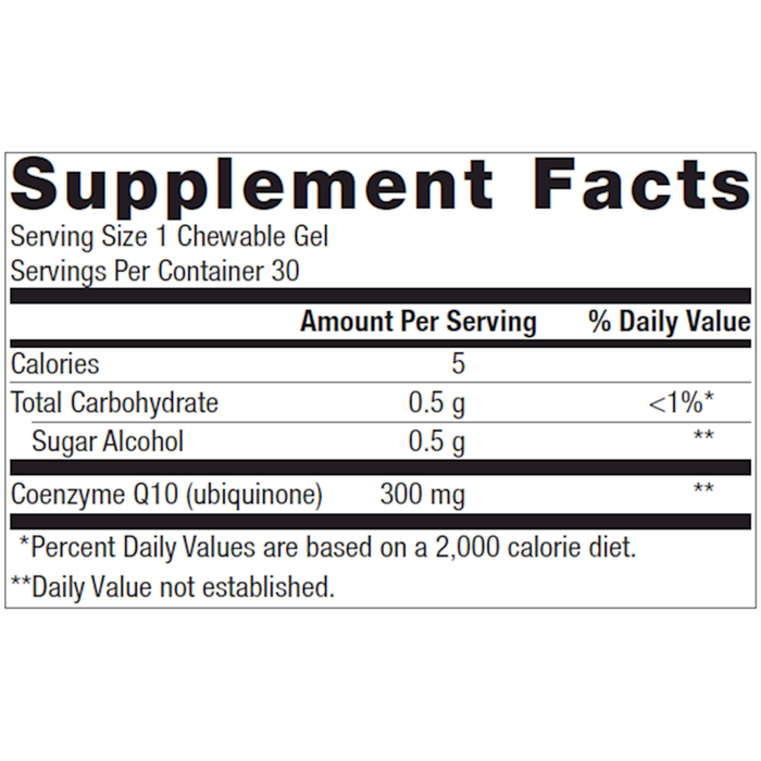 NutraGems CoQ10 300 mg 30 Chewable Gels Supplement Facts Label