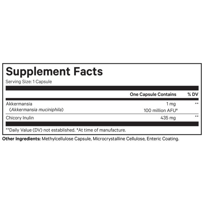 Akkermansia 90 caps Supplement Facts Label