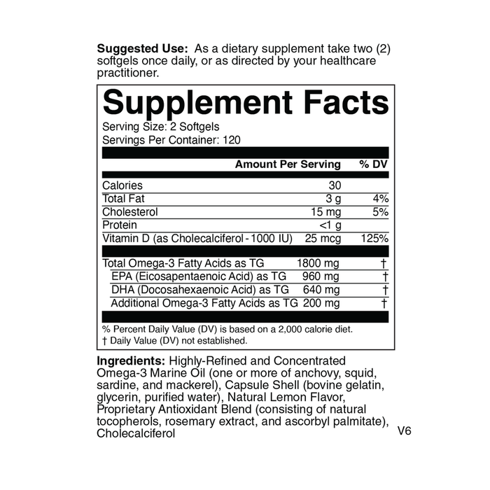 Omega 3D 240 softgels Supplement Facts Label