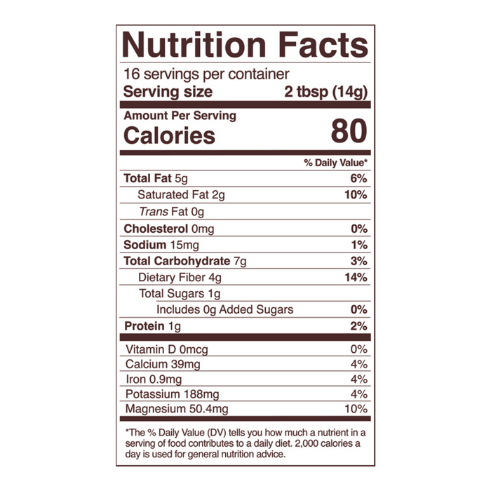 Organic Cacao Nibs 8 oz Nutrition Facts Label