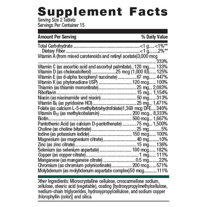 Supplement Facts PhytoMulti Multivitamin 30 tablets