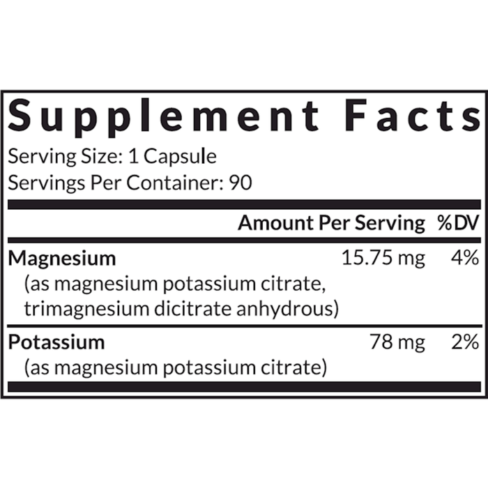 Potassium+Mag 90 capsules Supplement Facts Label