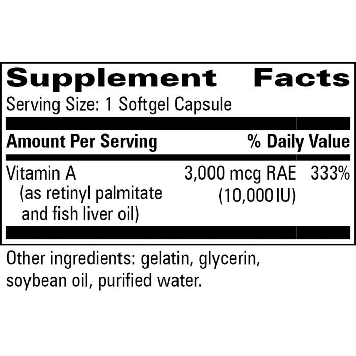 Vitamin A Fish Liver Oil 90 capsules Supplement Facts Label