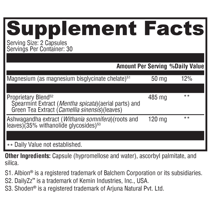 Sleep & Perform 60 capsules Supplement Facts Label