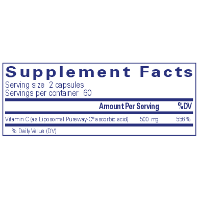 Liposomal Vitamin C 120 capsules Supplement Facts Label