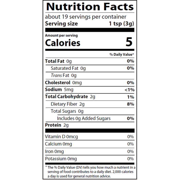 Organic Agar Powder 2 oz Nutrition Facts Label