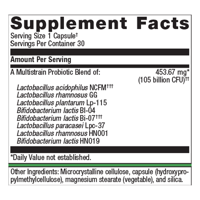 Supplement Facts label for UltraFlora BiomePro Probiotic 30 Capsules by Metagenics