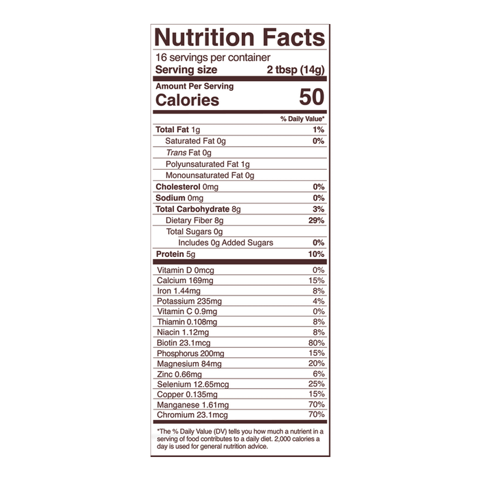 Organic Chia Protein Powder 8 oz Nutrition Facts Label
