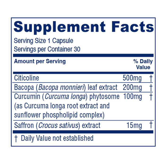 Brain Priority 30 capsules Supplement Facts Label