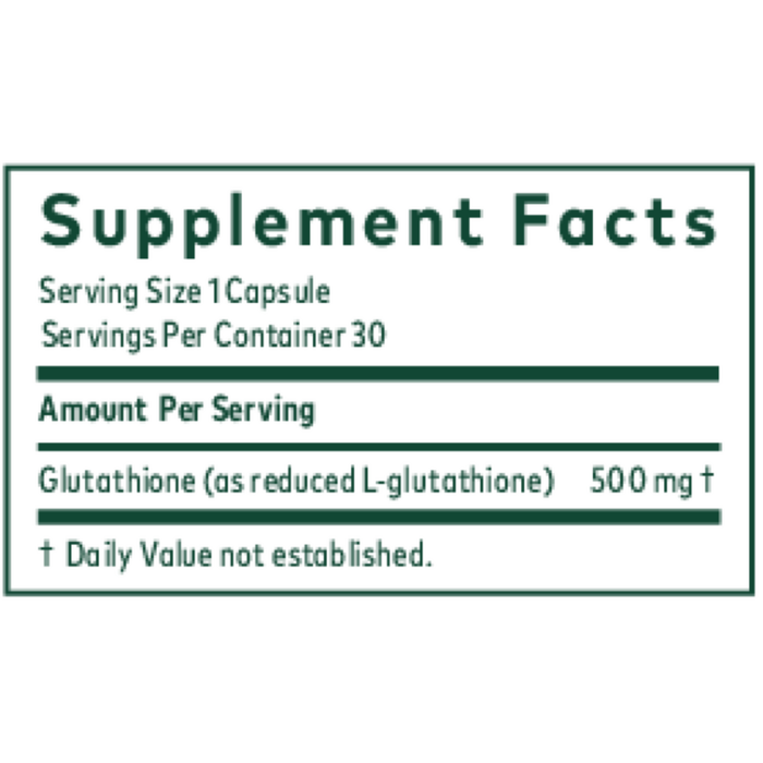 Glutathione 500 30 caps Supplement Facts Label