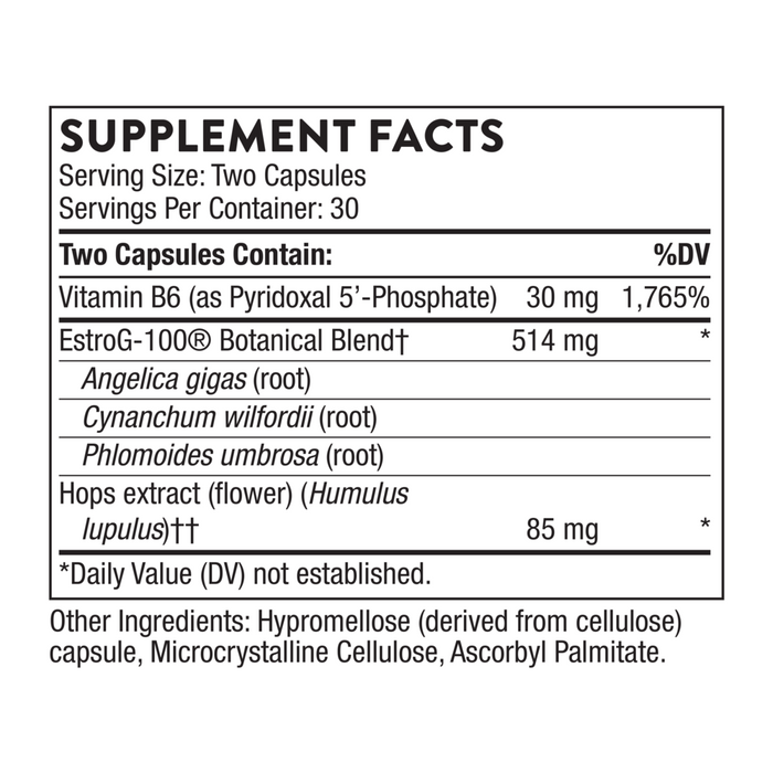 Perimenopause Complete 60 capsules Supplement Facts Label