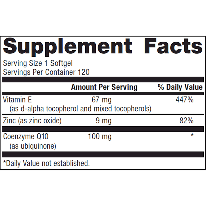 CoQ10 ST 100 mg 120 softgels Supplement Facts Label