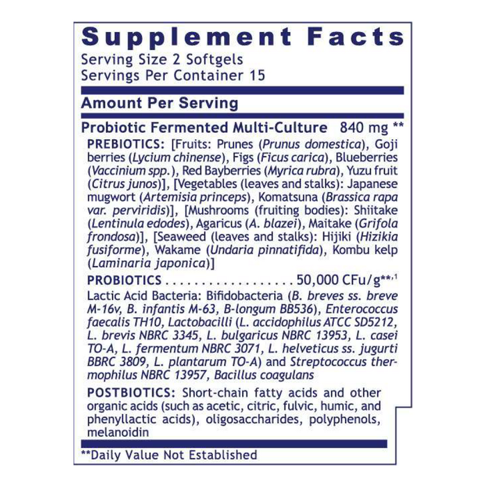 Premier Probiotic 30 softgels Supplement Facts Label