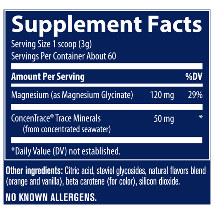 Magnesium Glycinate 180 g Supplement Facts Label