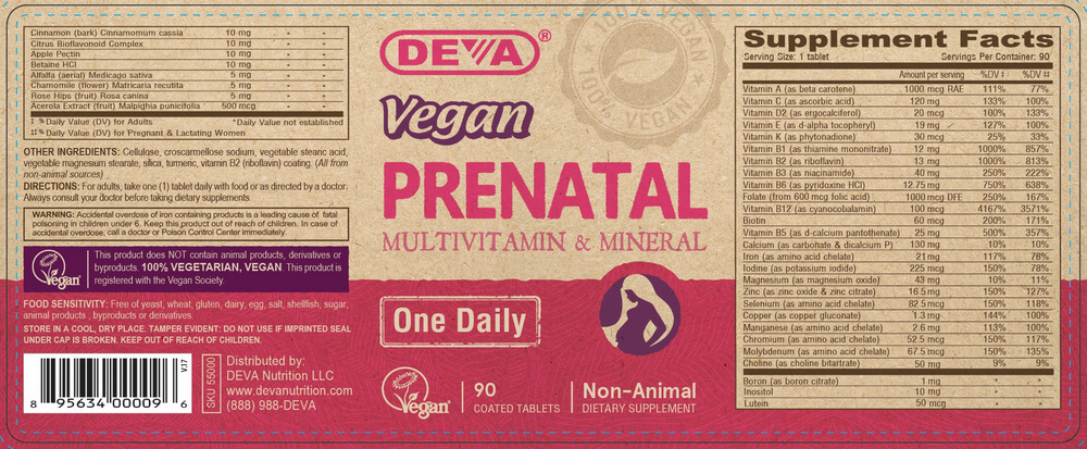 Vegan Prenatal Multivitamin 90 Tablets by Deva Nutrition