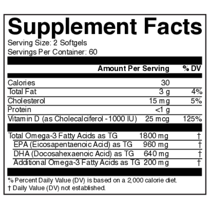 Omega 3D 120 softgels Supplement Facts Label