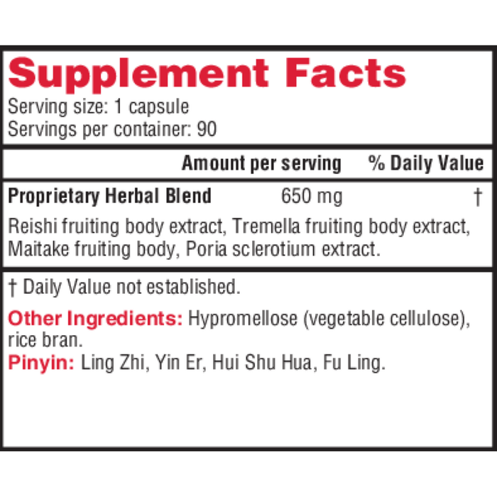 Power Mushrooms 90 capsules Supplement Facts Label
