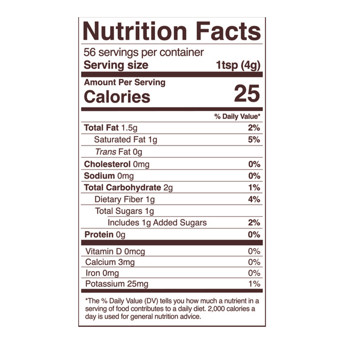 Organic Sweet Cacao Nibs 8 oz Nutrition Facts Label